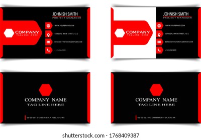 Modern business card template red and black colors. Flat design vector abstract creative