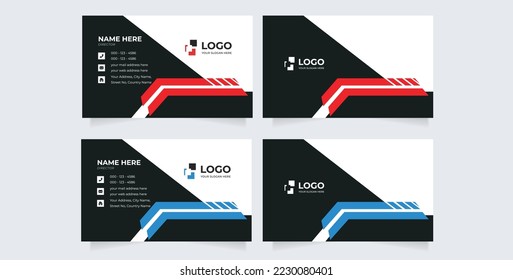 Modern business card template red black colors. Flat design vector abstract creative