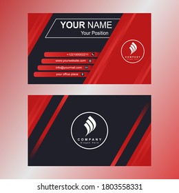 Modern Business Card Template. Using red and black gradient color with combination rectangle shape & line. Suitable for personal & company branding and etc.