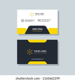 Modern business card template yellow colors. Flat design vector abstract creative geometric background.