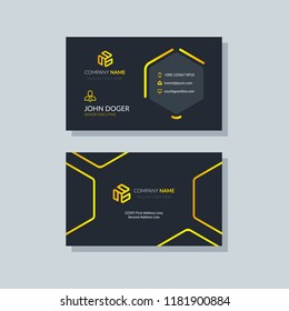 Modern business card template yellow colors. Flat design vector abstract creative geometric background.