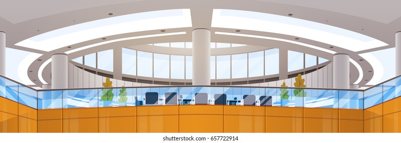 Modern Business Center Office Building Businesspeople Working Meeting Interior Flat Vector Illustration