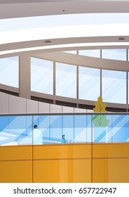 Modern Business Center Office Building Businesspeople Working Meeting Interior Flat Vector Illustration
