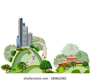 Modern business center and old mansion, City collection