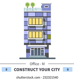 Modern business center. Shops and cafes, offices. Set of elements for the construction of urban landscapes. Vector flat illustration