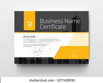 A Modern Business certificate template layout with Yellow  and Black. A4 size Vector Illustration.