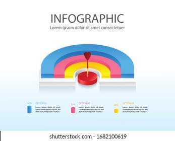 Modern business chart Infographic, Vector illustration with colourful half pie chart 3 part and place for text 