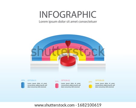 Modern business chart Infographic, Vector illustration with colourful half pie chart 3 part and place for text 