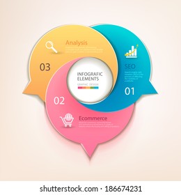 Modern business circle bubbles options banner. Vector. Used for diagram, number options, step up options, web design, info-graphics. Origami style. Clouds of thoughts. Flat design.