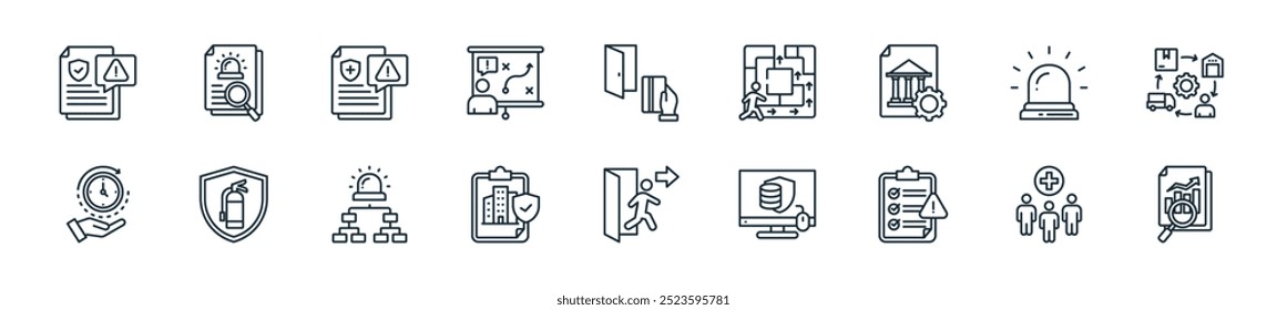 Perfecto para diseños de interfaz de usuario lineal con impacto de Vector, equipo, gestión de riesgos, ciberseguridad, simulacros, póliza de seguros, Plan de respuesta y más iconos para dispositivos móviles y de Web