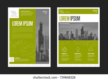 Modern business corporate brochure flyer design vector template with photos and sample content - green version