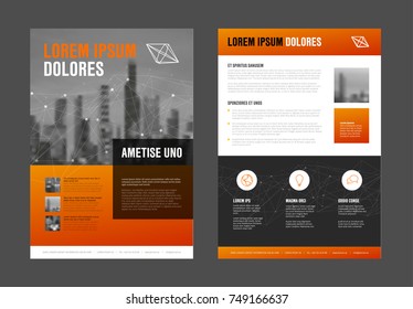 Modern business corporate brochure flyer design vector template with photos and sample content - yellow red gradient version