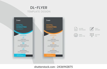 Modern Business corporate dl flyer or rack card template design multipurpose use with creative shapes and idea.