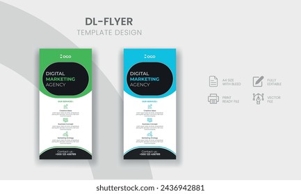 Modern Business corporate dl flyer or rack card template design multipurpose use with creative shapes and idea.