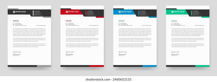 Modern business and corporate letterhead template with yellow, blue, green and red color. Letterhead template in flat style, Modern company letterhead template design