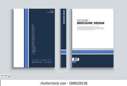 Modern business cover design, abstract brochure template. Cover page set. Design of blue and white geometric stripes and quotes, booklet layout. Logo, icon. Annual report, title. Ad text, company name