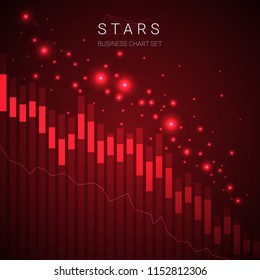 Modern business decline chart vector with stars on dark red background.