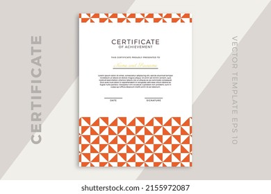 Modern business diploma mockup for graduation or course completion with creative geometric pattern. Trendy design of certificate of appreciation vertical template. Vector background EPS 10