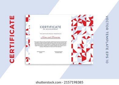 Modern business diploma mockup for graduation or course completion. Trendy design of certificate of appreciation template with abstract geometric pattern. Vector background EPS 10