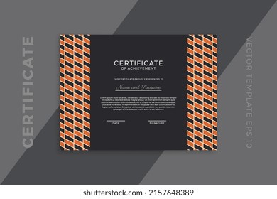Modern business diploma mockup for graduation or course completion. Trendy horizontal certificate of appreciation dark template with geometric pattern. Vector background EPS 10