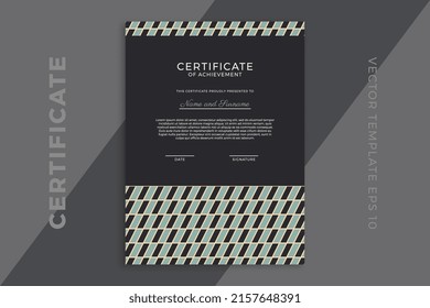 Modern business diploma mockup for graduation or course completion. Trendy vertical certificate of appreciation dark template with geometric pattern. Vector background EPS 10