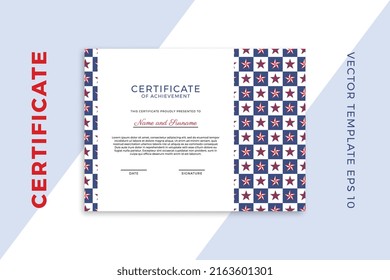 Modern business diploma mockup for graduation or course completion. Patriotic design of certificate of appreciation template with stars geometric pattern. Vector background EPS 10