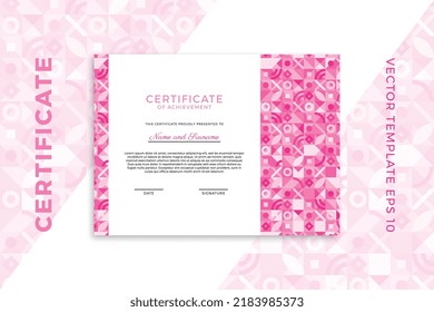 Modern business diploma mockup for graduation or course completion. Elegant pinkish design of certificate of appreciation template with Bauhaus geometric pattern. Trendy vector background EPS 10