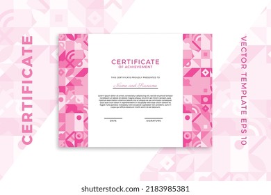 Modern business diploma mockup for graduation or course completion. Elegant pinkish design of certificate of appreciation template with Bauhaus geometric pattern. Trendy vector background EPS 10