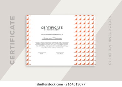 Modern business diploma template for graduation or course completion with creative geometric pattern. Certificate of appreciation horizontal mockup in trendy design. Simple vector background EPS 10