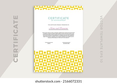 Modern business diploma template for graduation or course completion with creative geometric pattern. Certificate of appreciation vertical mockup in trendy design. Simple vector background EPS 10