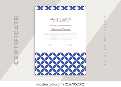 Modern business diploma template for graduation or course completion with creative geometric pattern. Certificate of appreciation vertical mockup in trendy design. Simple vector background EPS 10