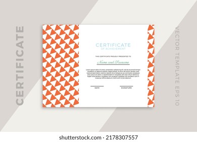 Modern business diploma template for graduation or course completion with creative geometric pattern. Certificate of appreciation horizontal mockup in trendy design. Simple vector background EPS 10