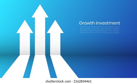 Modern business finance arrow up increase target growth investment background design. Web template banner, infographic, landing page, social media.