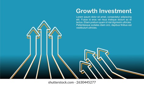 Modern business finance arrow up increase target growth investment background design. Web template banner, infographic, landing page, social media.