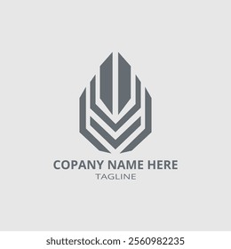 Modern Business Flame Logo Design.
features a series of interlocking shapes forming a stylized flame or leaf pattern in a monochromatic gray tone, giving it a sleek and professional appearance.