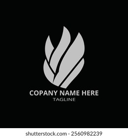 Modern Business Flame Logo Design.
features a series of interlocking shapes forming a stylized flame or leaf pattern in a monochromatic gray tone, giving it a sleek and professional appearance.