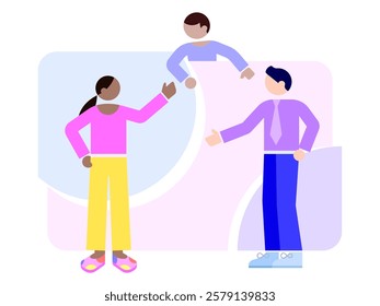 Modern Business Flat Illustration for About Us. Three team members representing company profile and work culture