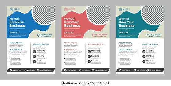 Modern business flyer design, perfect for corporate promotions, events, and marketing campaigns. Customizable layout for text and images, ideal for professional branding.
