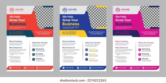 Modern business flyer design, perfect for corporate promotions, events, and marketing campaigns. Customizable layout for text and images, ideal for professional branding.
