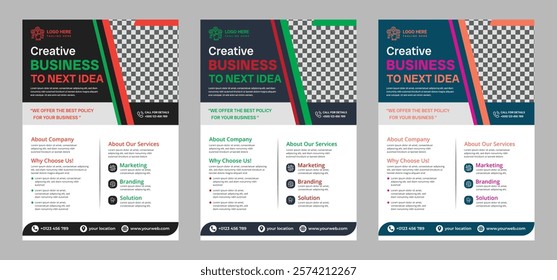 Modern business flyer design, perfect for corporate promotions, events, and marketing campaigns. Customizable layout for text and images, ideal for professional branding.
