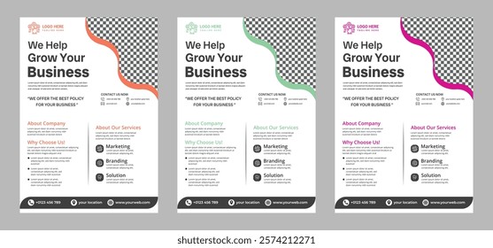 Modern business flyer design, perfect for corporate promotions, events, and marketing campaigns. Customizable layout for text and images, ideal for professional branding.
