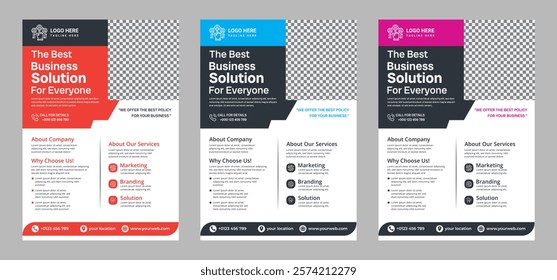 Modern business flyer design, perfect for corporate promotions, events, and marketing campaigns. Customizable layout for text and images, ideal for professional branding.
