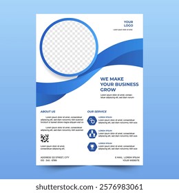 Modern business flyer design template for marketing and advertising. deep blue color, dynamic design. A4 size, editable.