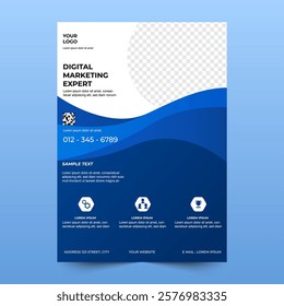 Modern business flyer design template for marketing and advertising. deep blue color. A4 size, editable.