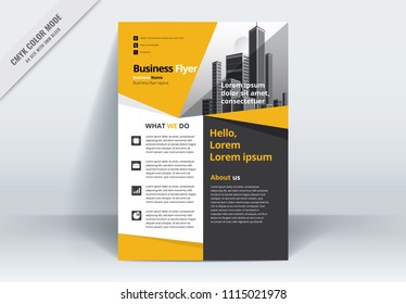 A Modern Business Flyer, Flier Layout Template, Poster,  With Yellow And  Gray Elements . Size A4 CMYK Vector Illustration