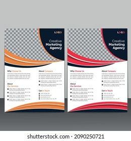 Modern business flyer layout template in A4 size. Flyer design layout space for photo background, red, yellow, black, poster, vector eps10.  
