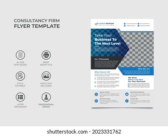 modern business flyer template design with one image placement, blue gradient color used in the template. well organized, fully editable eye catchy design. vector standard a4 size, eps 10 version.