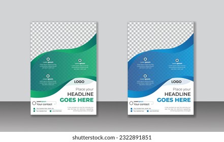 modern business flyer template, flyer and editable vector template, flyer template design set with blue, green color. marketing, business proposal, promotion, editable vector template design