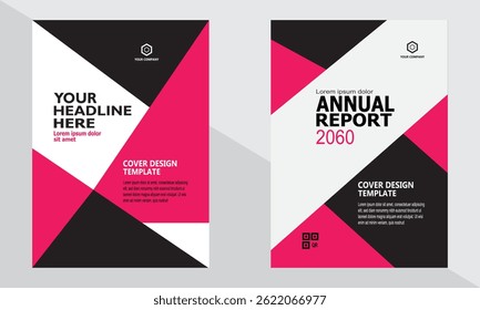 Modern Business Flyer Template - Pink and Black Annual Report Layout Design Vector Cover Set