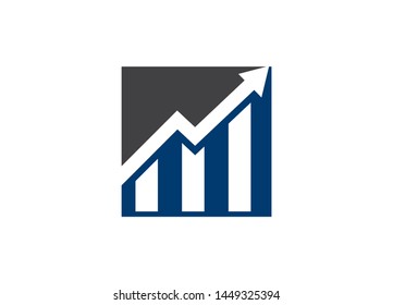 Modern business growth chart with upward trending arrow and blue bars